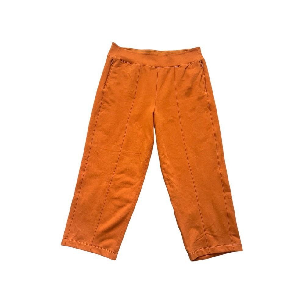 Athleta Burnt Orange Wide Leg Cropped Sweatpants Pintuck Zip Pockets 1X (0869)